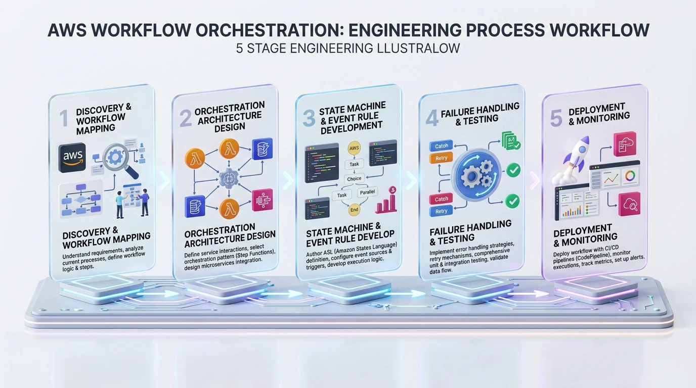 AWS workflow orchestration engineering process diagram